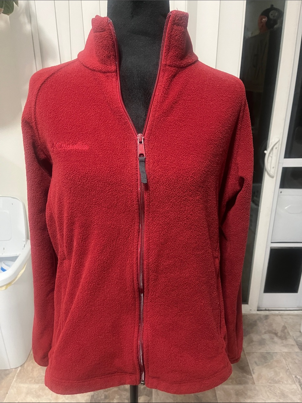 Columbia Deep Red Full-Zip Teddy Fleece Jacket